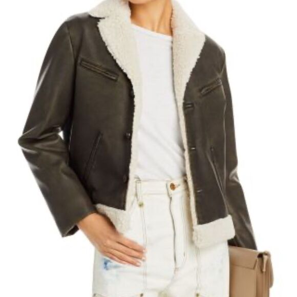 MOTHER The Mile High bomber jacket in brown faux leather and Sherpa detail M - Picture 15 of 16